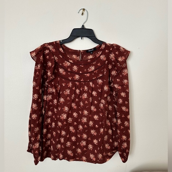 Madewell Tops - Small Madewell Burgundy Patterned Blouse